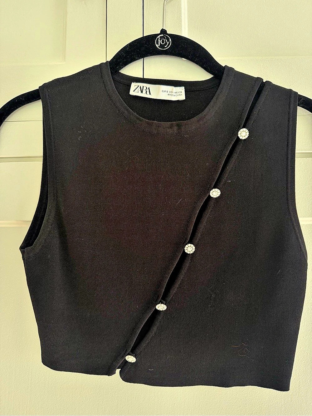 Zara Asymmetric One Shoulder Top With Jewel Trim Black Medium